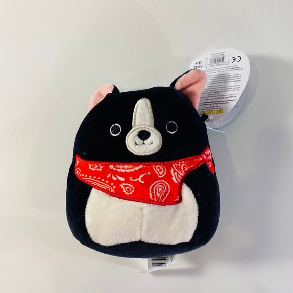 Squishmallow Teddy the Black Dog 5" Boston Terrier Plush Red Bandana Puppy Pup - Picture 8 of 8